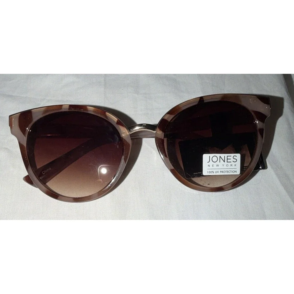 Jones New York Women's Round Striped Sunglasses, Brown Frame, 100% UV Protection